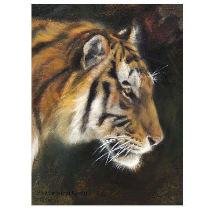 Wegenbouwproces oosten bossen tijger schilderij (te koop) - Marjolein Kruijt kunstenares