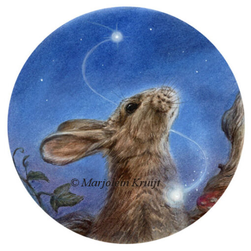 'I am wishing upon a star'-konijn ⌀14cm, gemixte techniek incl. 20x20cm (verkocht)