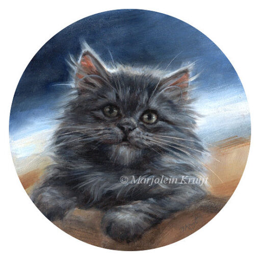 'I am Cute', rond kitten schilderij 16/18cm incl. lijst (te koop)