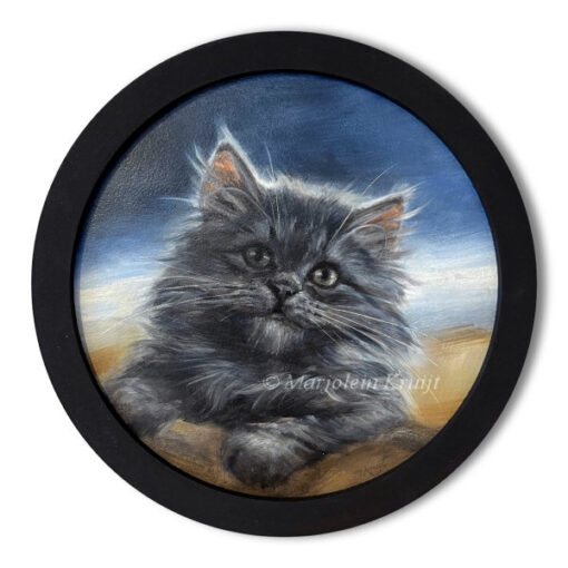 'I am Cute', rond kitten schilderij 16/18cm incl. lijst (te koop)